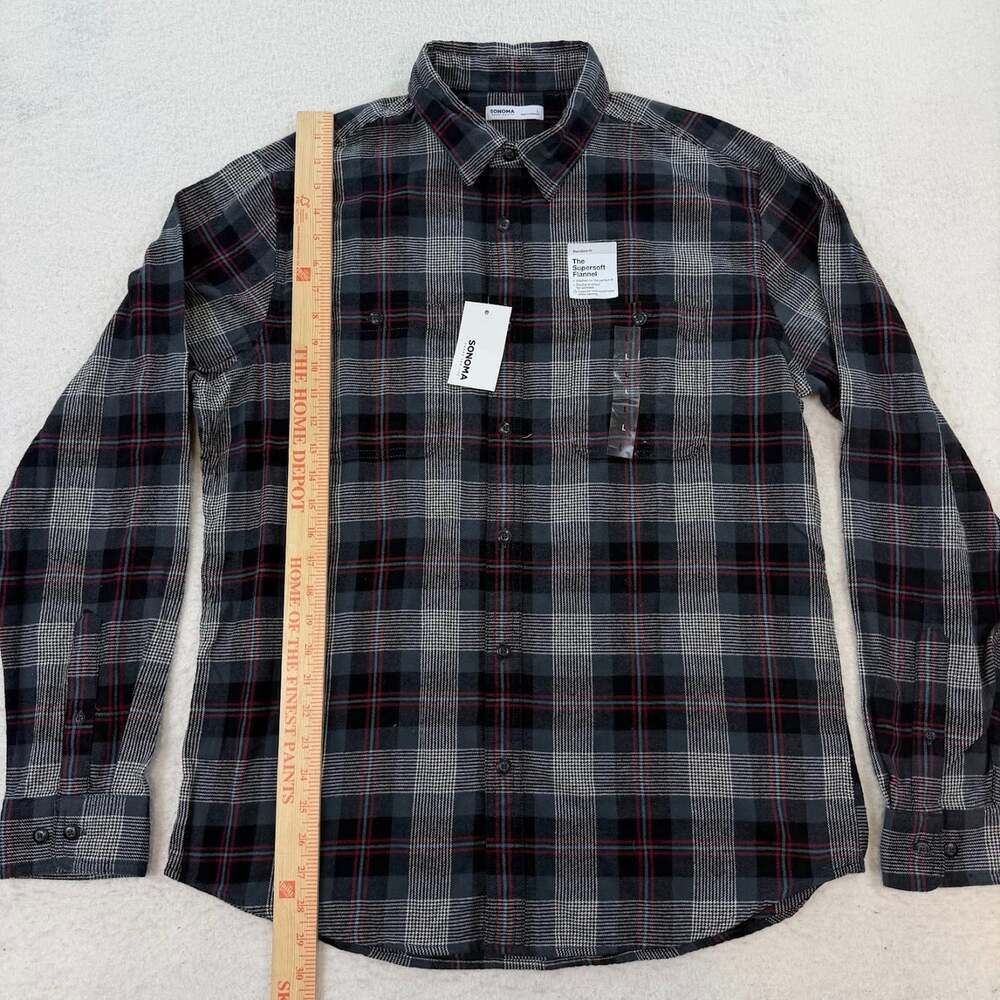 NWT Sonoma Grey Plaid Flannel Button Down Shirt Size Large - Picture 3 of 6